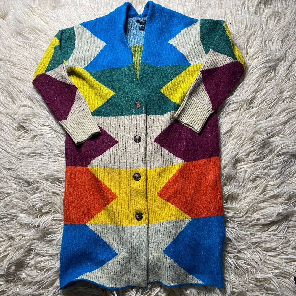Women's M Forever 21 geo print Longline cardigan Sweater